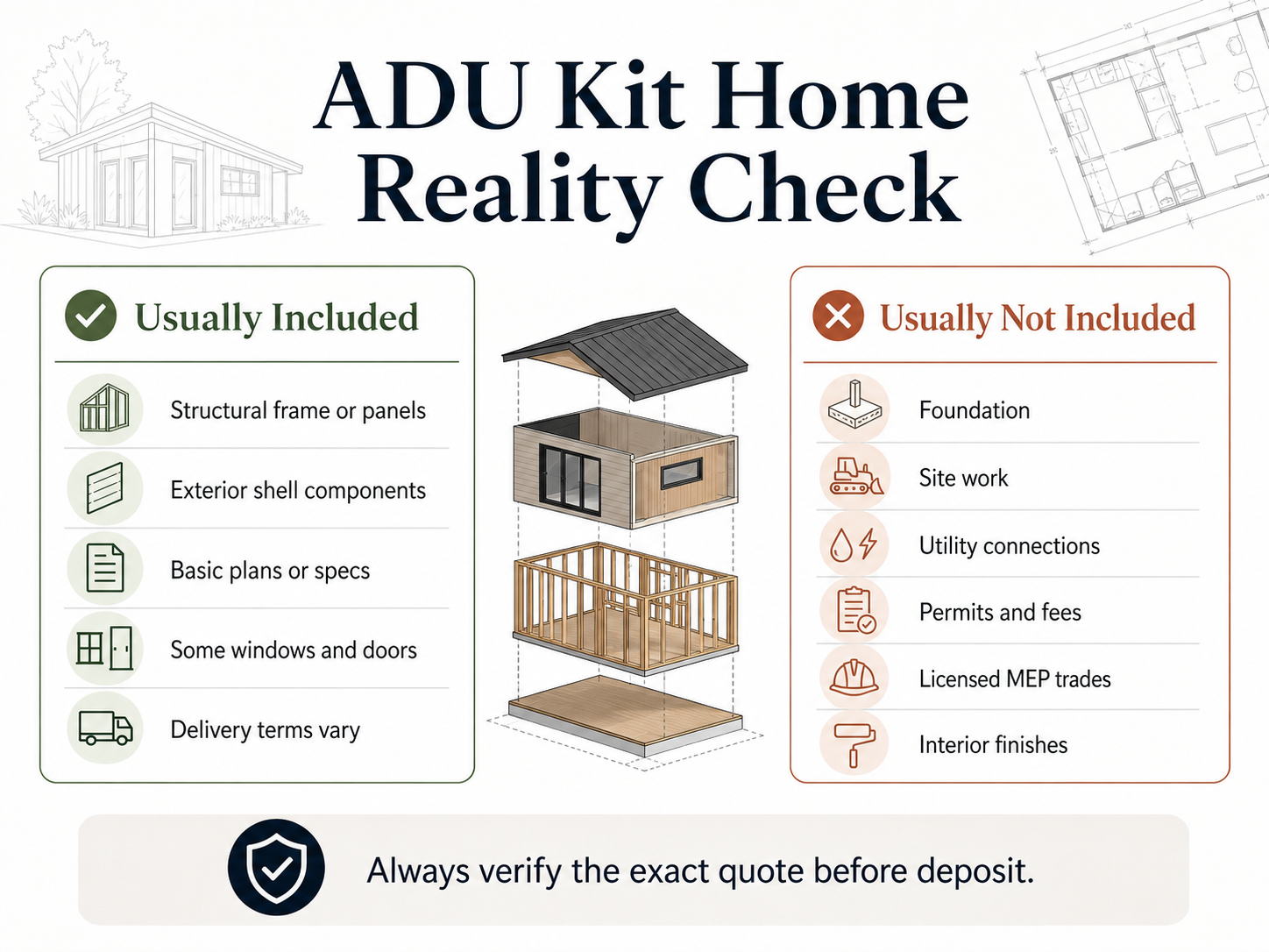 ADU kit home reality check — what's usually included and what's not in kit pricing