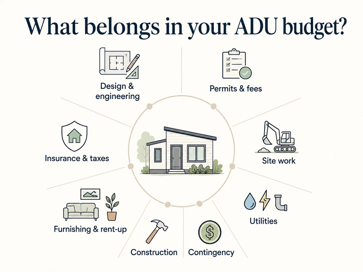 What belongs in your ADU budget — breakdown of design, permits, construction, and contingency cost components