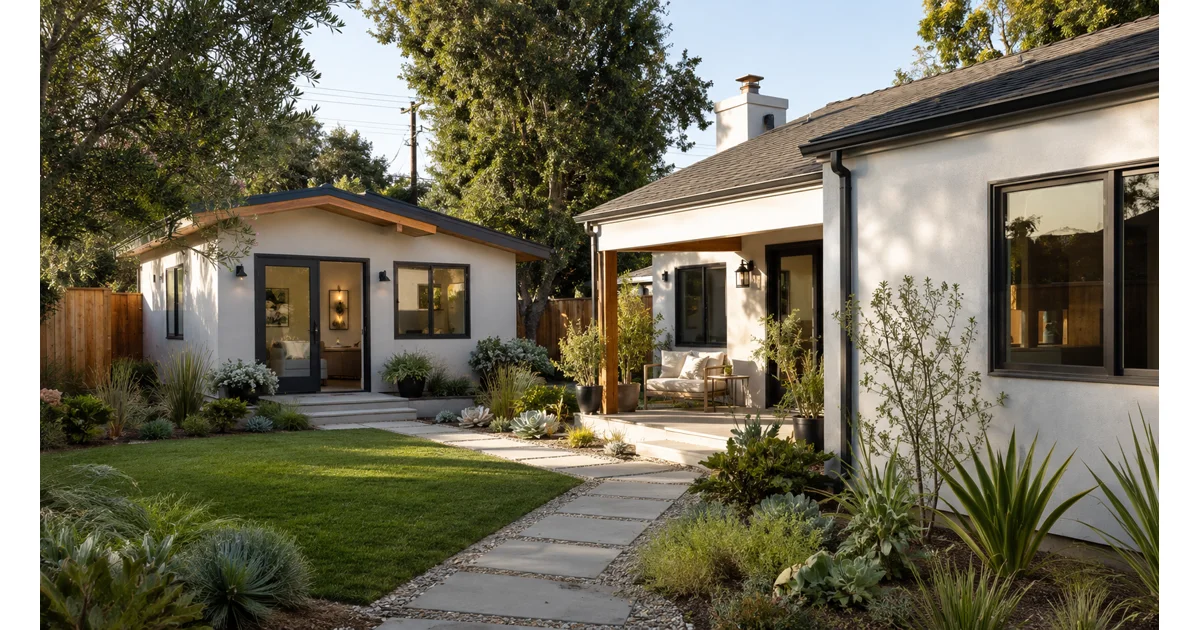 Detached ADU behind a California home — example project used in ADU financing planning.