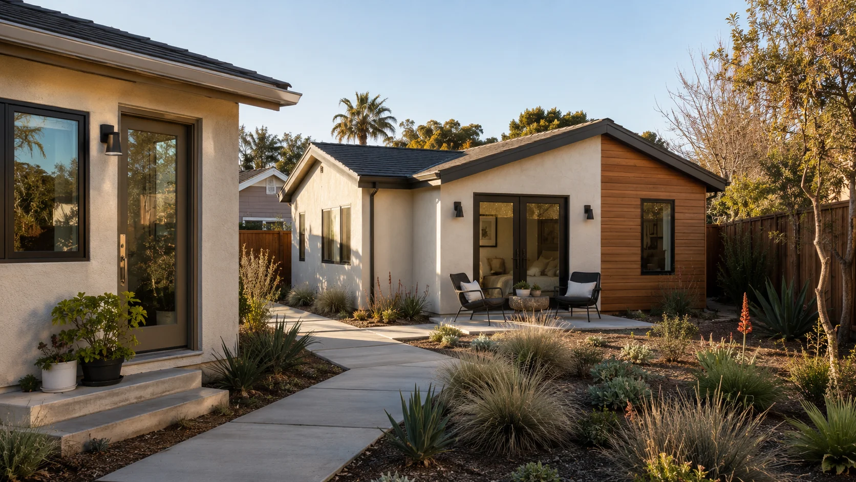 Detached ADU in a Chula Vista backyard using a City Standard plan.