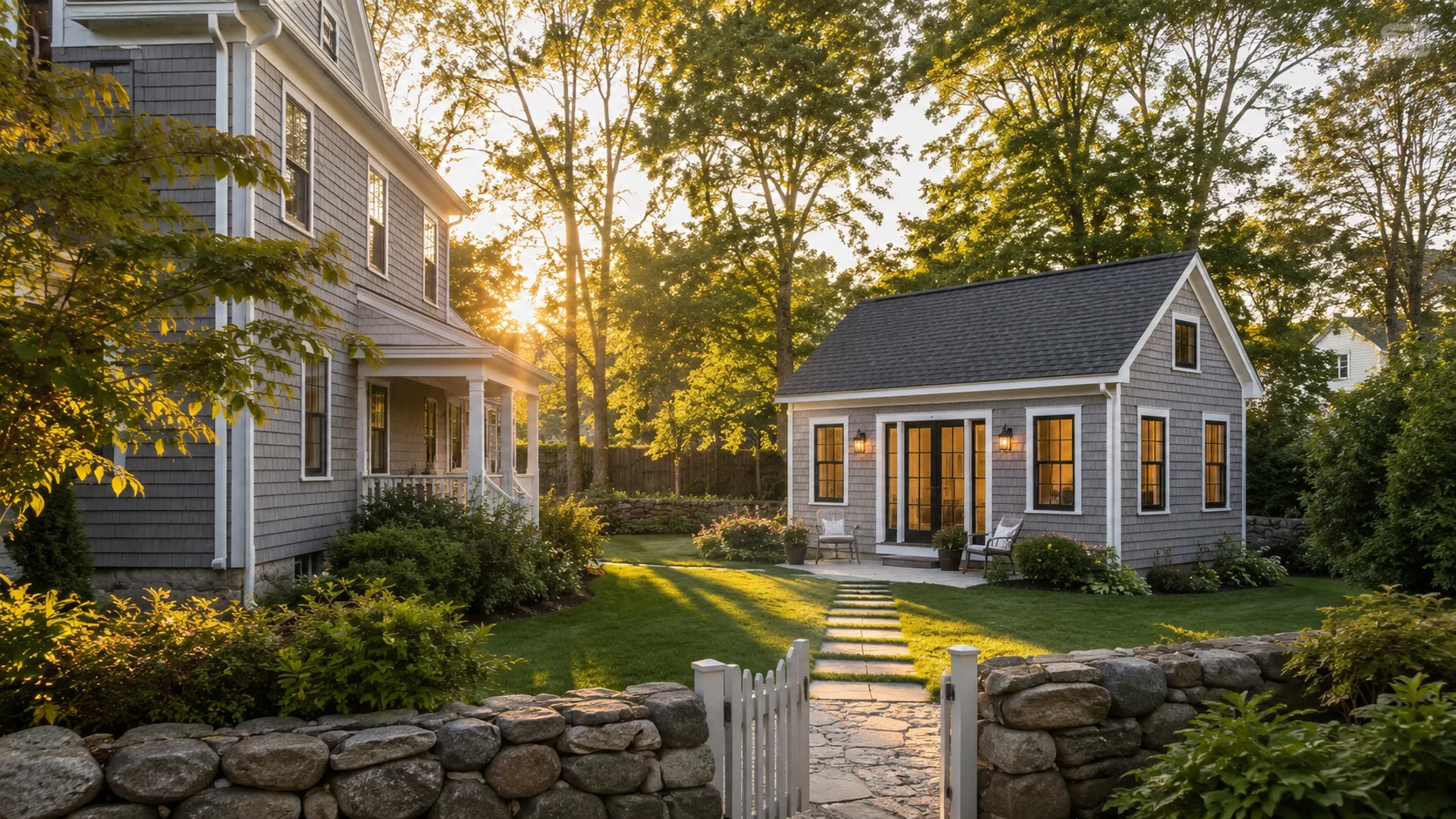 Detached accessory dwelling unit behind a single-family Massachusetts home.