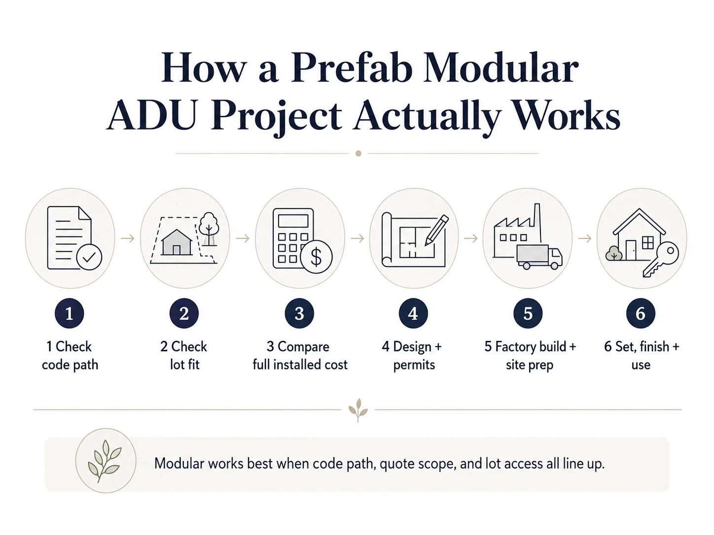 How a prefab modular ADU project actually works: six steps from code path check to set, finish, and use