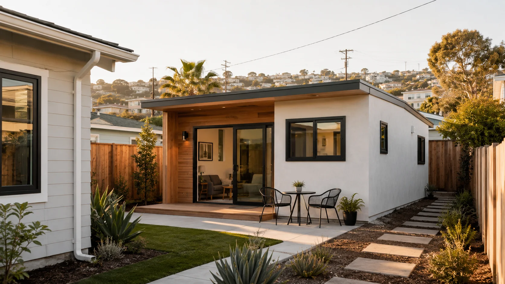 Detached single-story accessory dwelling unit on a National City single-family lot, representative of the 1,200 sq ft maximum allowed under NCMC § 18.30.380