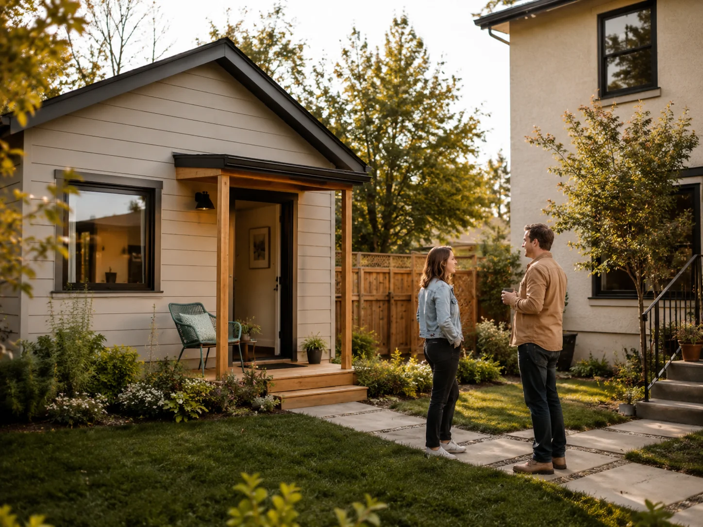 Homeowners planning a Salt Lake City ADU project, reviewing their backyard space and build options under the Backyard Keys loan program