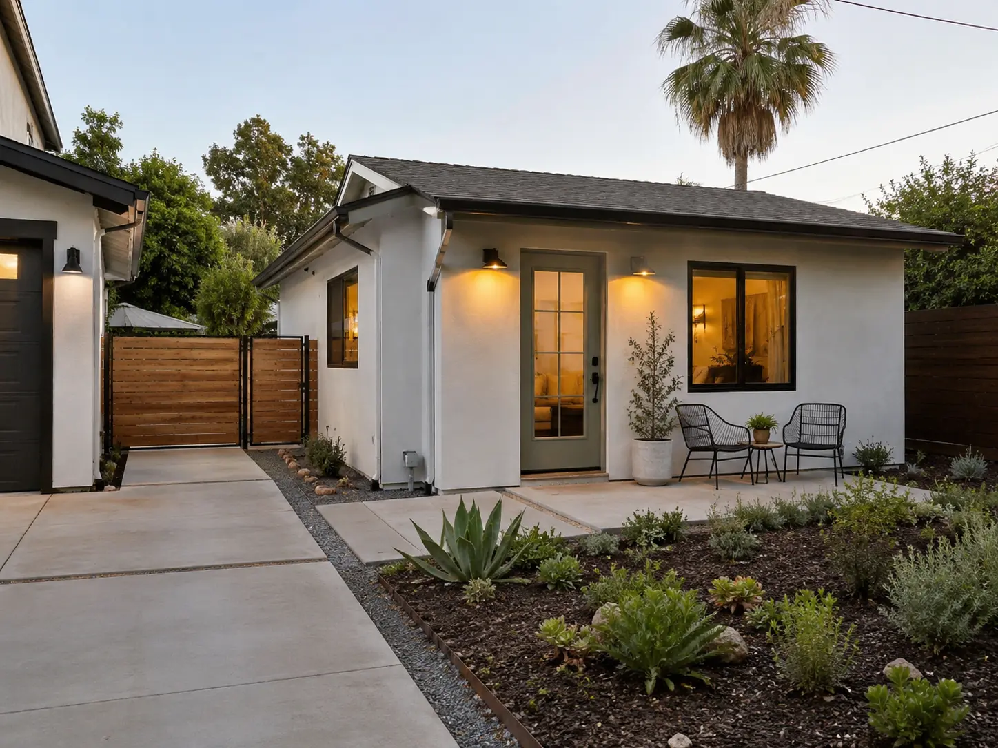 Completed ADU with landscaped yard in a San Diego residential neighborhood