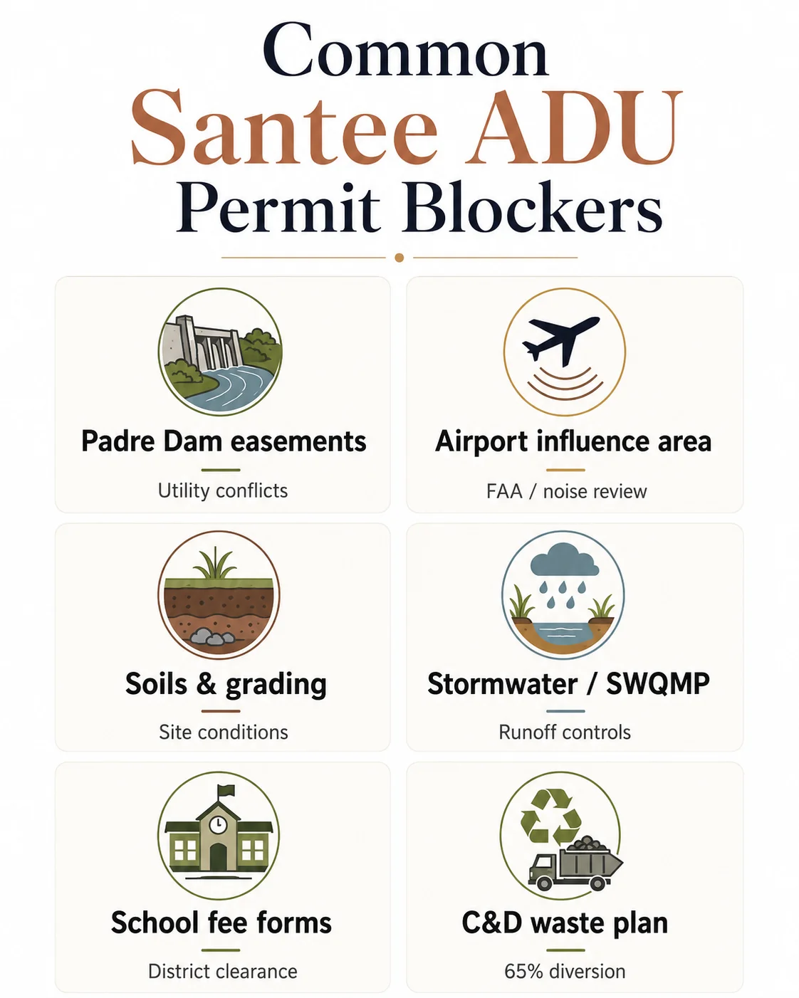 Common Santee ADU permit blockers organized by category