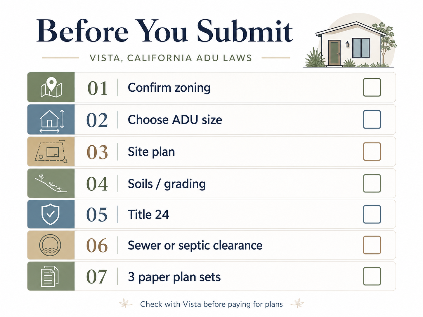 Vista ADU pre-application checklist — what to verify before submitting plans