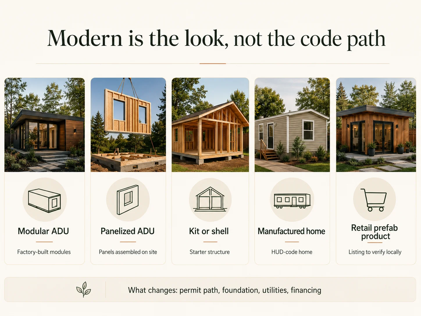 Modern prefab ADU build class types and code path comparison