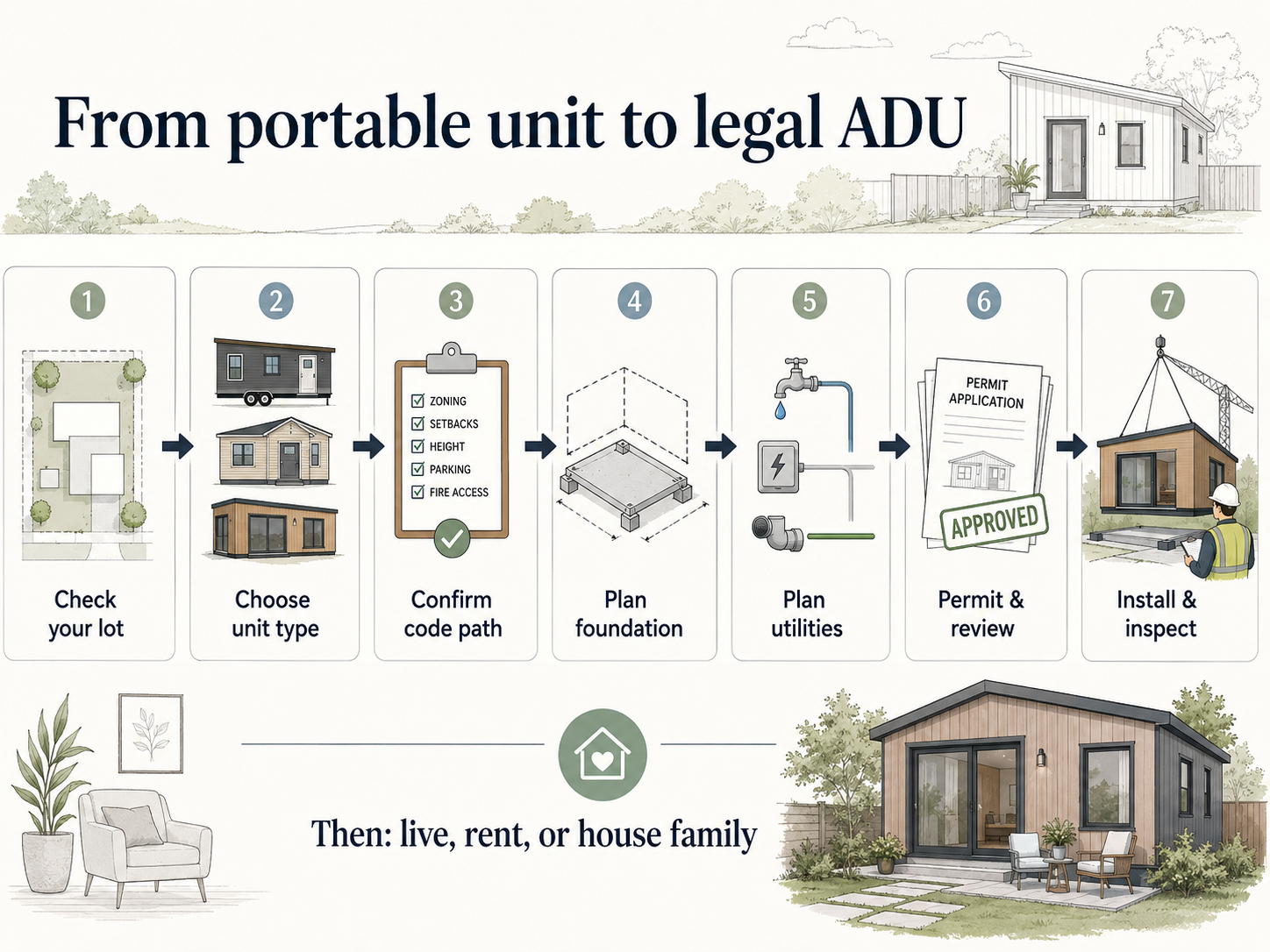 Step-by-step process from portable unit purchase to legal permitted ADU
