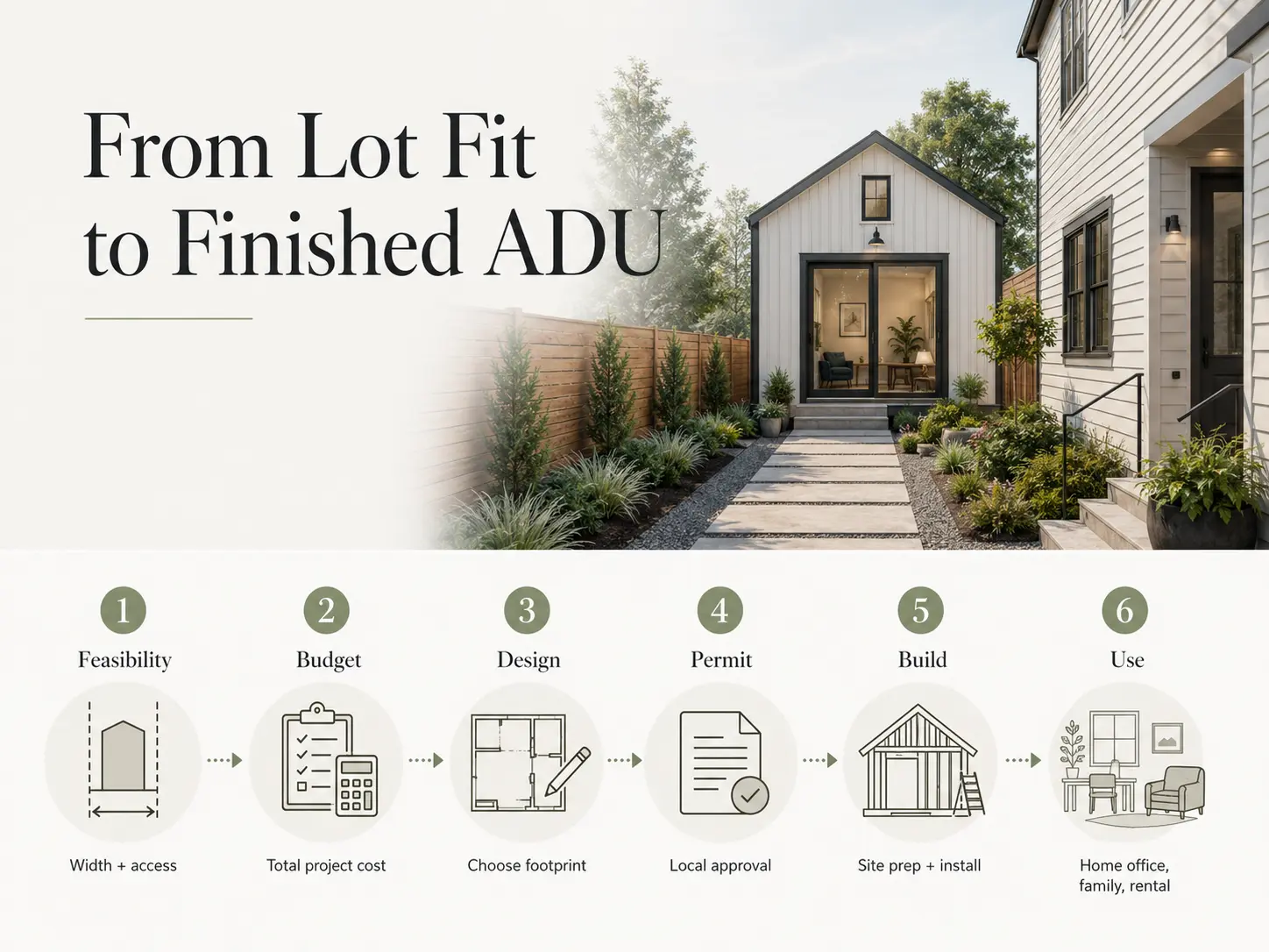 Panelized ADU components carried through a tight side yard with no crane
